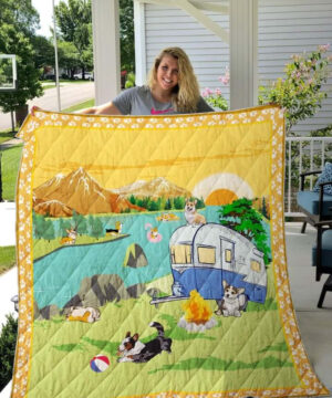 Camping Welsh Corgi By The River Quilt Blanket Great Customized Blanket Gifts For Birthday Christmas Thanksgiving - Ettee - Birthday