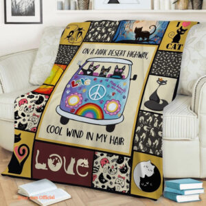 Cat Black Quilt Blanket On A Dark Desert Highway Cool Wind In My Hair - Super King - Ettee
