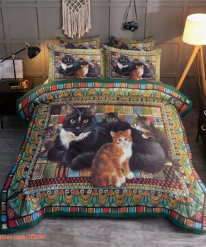 Cat Mom And Little Cute Kitty Cotton Bed Sheets Spread Comforter Duvet Cover Bedding Sets Perfect Gifts For Cat Lover - King - Ettee