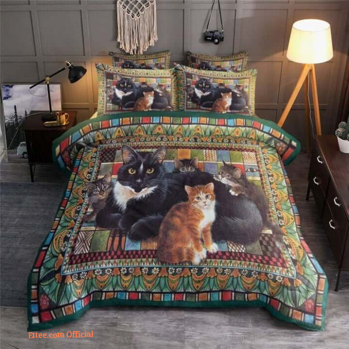 Cat Mom And Little Cute Kitty Cotton Bed Sheets Spread Comforter Duvet Cover Bedding Sets Perfect Gifts For Cat Lover - King - Ettee