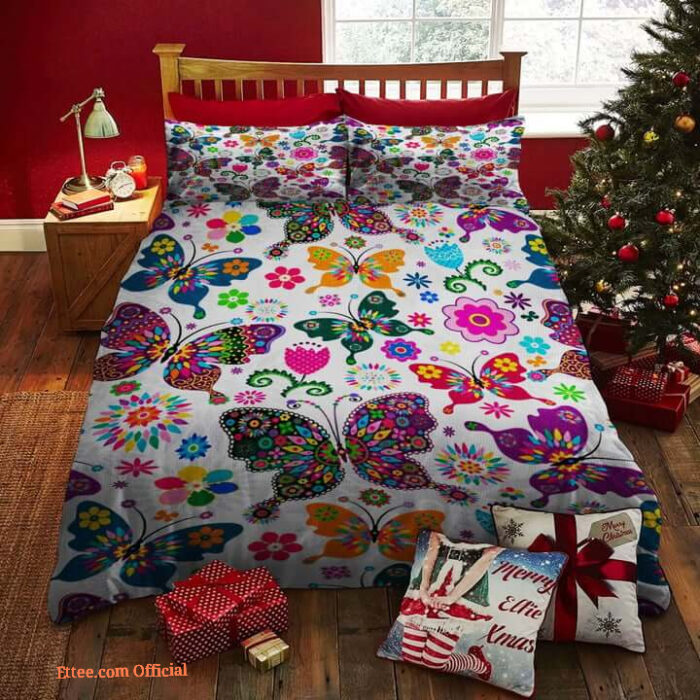 Colorful Butterfly Bed Sheets Bedding Set. Lightweight And Smooth Comfort - King - Ettee