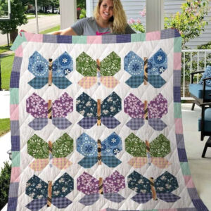 Colorful Butterfly Flower Pattern Quilt Blanket - Super King - Ettee