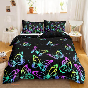 Colorful Butterfly Purple Butterfly 3 Piece Bedding Set - King - Ettee