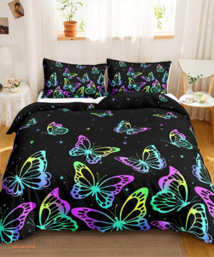 Colorful Butterfly Purple Butterfly 3 Piece Bedding Set - King - Ettee