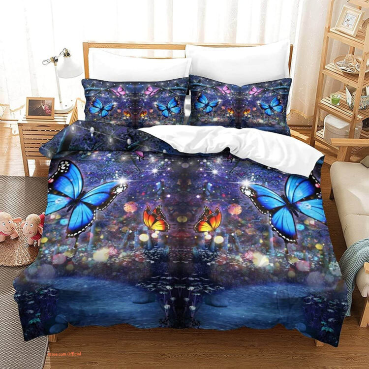 Colorful Butterfly Soft Neon Microfiber Material Butterfly Bedding Set - King - Ettee