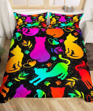 Colorful Cats Bedding Set Bright Color Pet Cat - King - Ettee