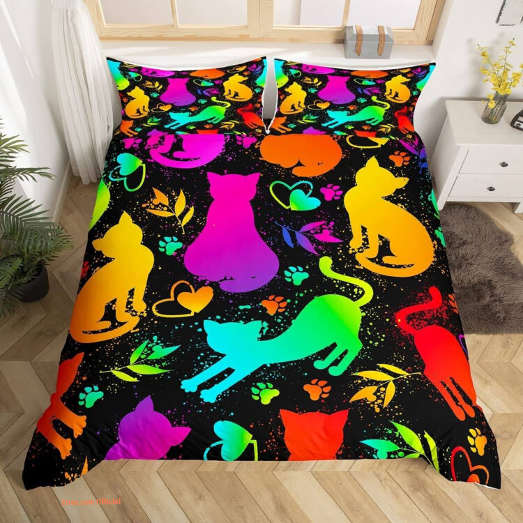 Colorful Cats Bedding Set Bright Color Pet Cat - King - Ettee