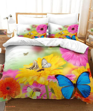 Colorful Floral Butterfly Bedding Set. Smooth And Durable - King - Ettee