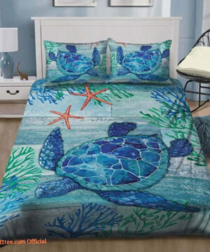 Cotton Bed Sheets Spread Comforter Duvet Cover Bedding Sets With A Sea Turtle In The Ocean - King - Ettee