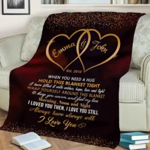 Two Heart Blanket For Couples.Gift For Anniversary.Fleece Blanket With Names & Est - Super King - Ettee