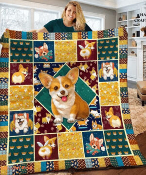 Cute Corgi Animation Pet Dog Lover Kid Baby Quilt Blanket. Foldable And Compact - Super King - Ettee