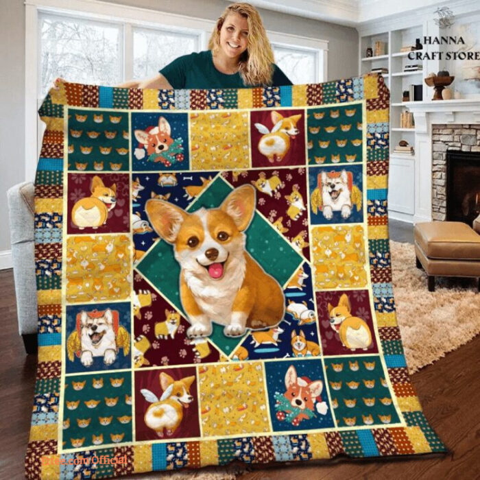 Cute Corgi Animation Pet Dog Lover Kid Baby Quilt Blanket. Foldable And Compact - Super King - Ettee