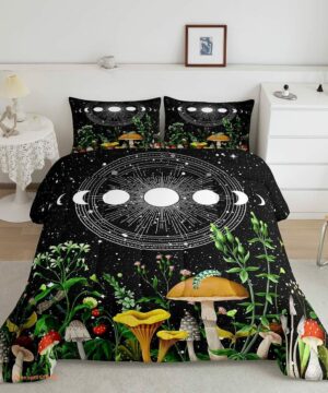 Cute Mushroom Comforter Set Sun and Moon All Season Bedding Set - King - Ettee