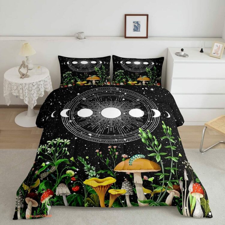 Cute Mushroom Comforter Set Sun and Moon All Season Bedding Set - King - Ettee