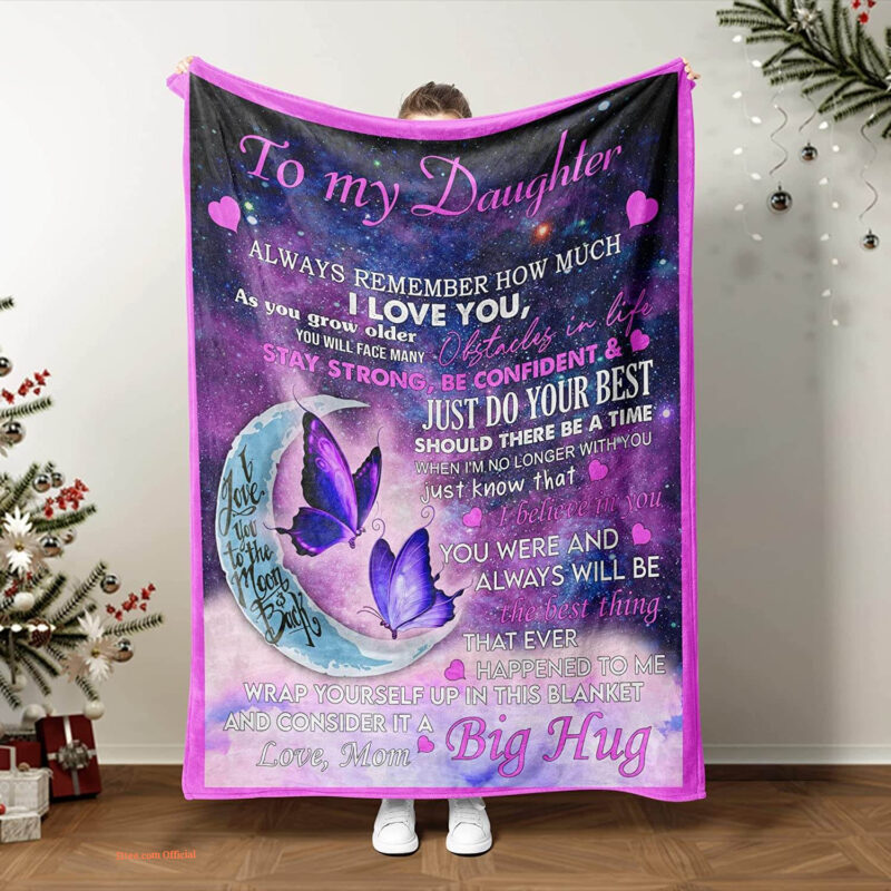 To My Daughter Gift From Mom Quilt Blanket Purple Butterfly - Super King - Ettee