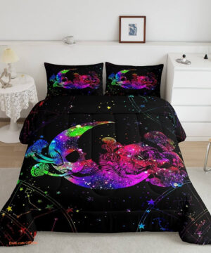 Death Skull Comforter Set Full Moon and Stars Bedding Set - King - Ettee