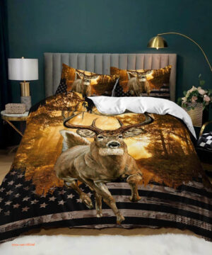 Deer Hunting American Flag Deer Bedding Set - King - Ettee