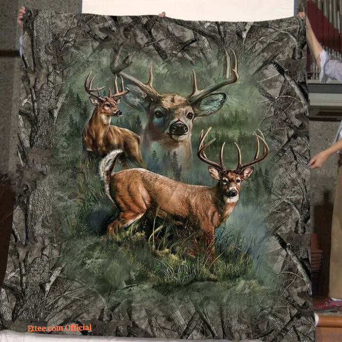 Deer Hunting Grass Quilt Blanket Great Customized Gifts For Birthday Christmas Thanksgiving Perfect Gifts For Hunting Lover - King - Ettee