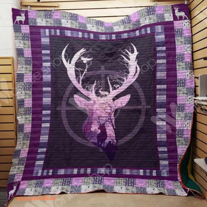 Deer Hunting Purple Gradient Quilt Blanket Great Customized Gifts For Birthday Christmas Thanksgiving Perfect Gifts For Hunting Lover - King - Ettee