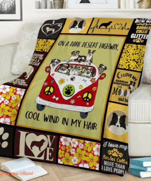 Dog Border Collie Quilt Blanket On A Dark Desert Highway Cool Wind In My Hair - Super King - Ettee