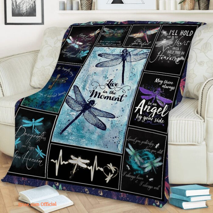Dragonfly Quilt Blanket Live In The Moment May There Always Be An Angel By Your Side - Super King - Ettee
