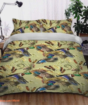 Duck Hunting Water Color Mallard Water Plant Pattern Cotton Bed Sheets Spread Comforter Bedding Sets - King - Ettee