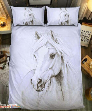 Elegant White Horse Portrait 091509 3d Duvet Cover Bedding Set - King - Ettee