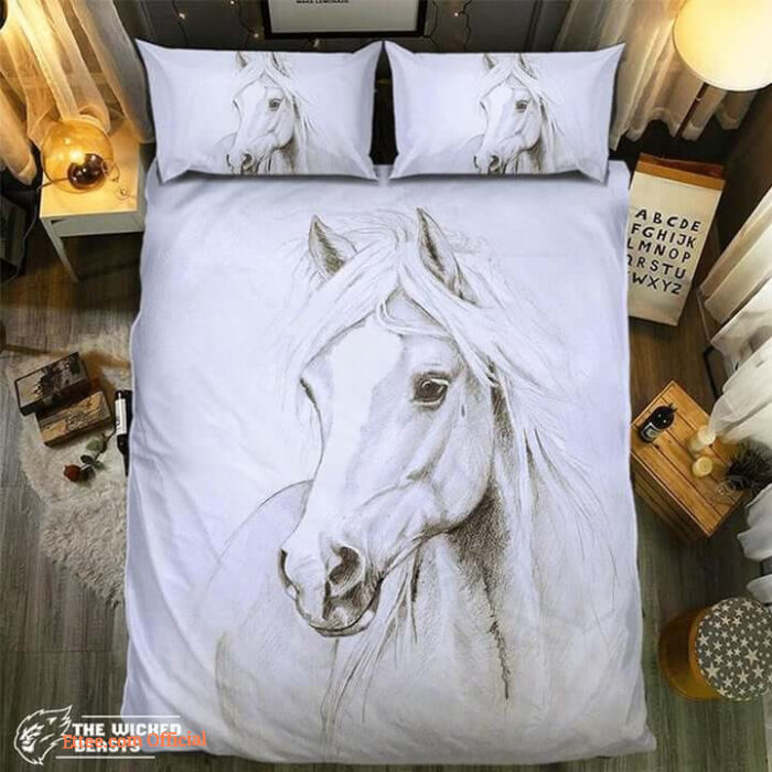 Elegant White Horse Portrait 091509 3d Duvet Cover Bedding Set - King - Ettee