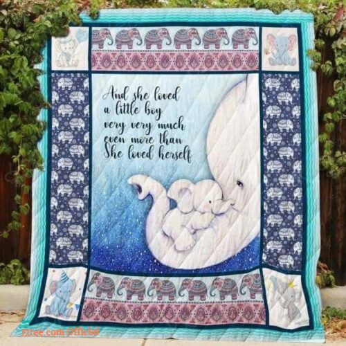 Elephant Mom And Baby And She Loved A Little Boy Quilt Blanket Great - Super King - Ettee