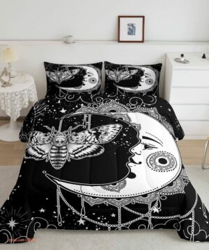 Moth Back And White Bedding Set. Luxurious Smooth And Durable. Lightweight And Smooth Comfort - King - Ettee