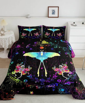 Colorful Tie Dye Comforter Set Death Moth Bedding Set - King - Ettee