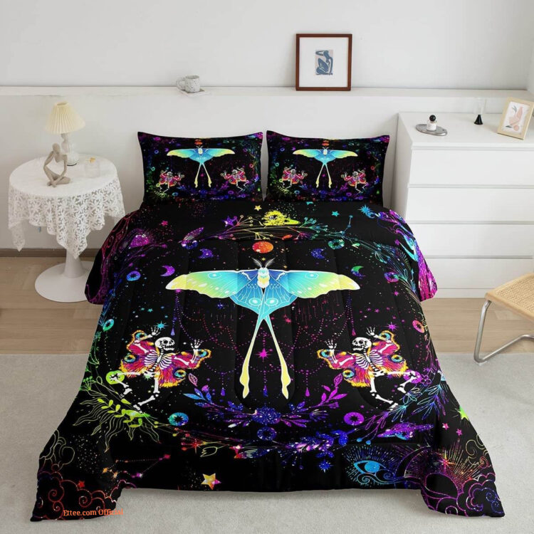 Colorful Tie Dye Comforter Set Death Moth Bedding Set - King - Ettee