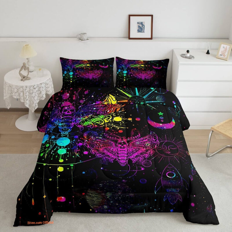 Death Moth Comforter Gothic Bedding Set - King - Ettee