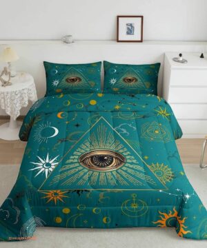 Eye Stars Crescent Comforter Set All Seeing Inner Eye Bedding Set - King - Ettee