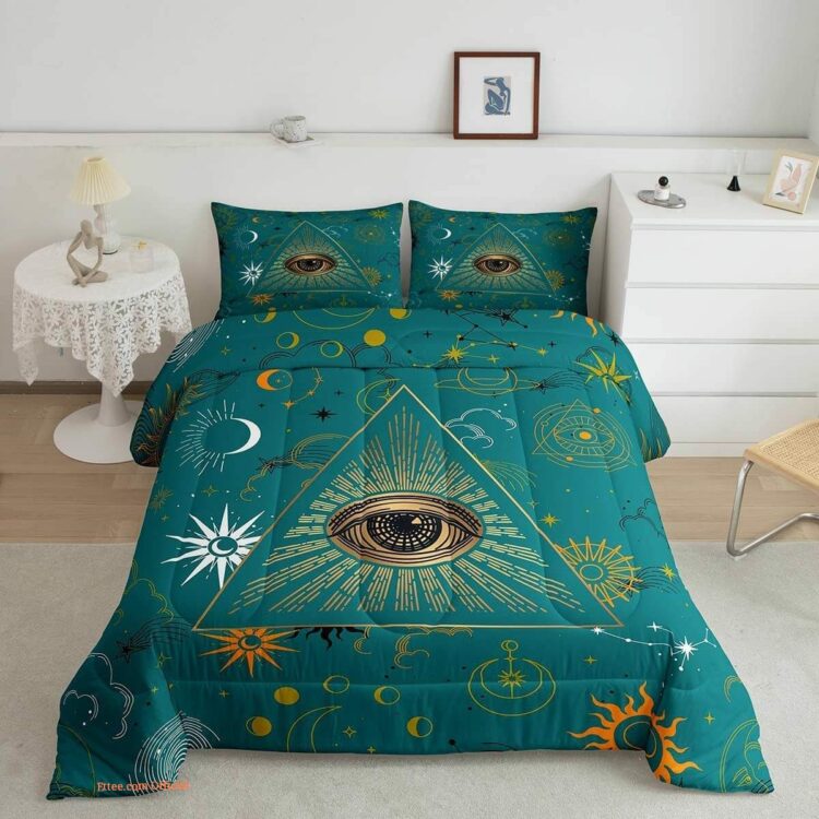 Eye Stars Crescent Comforter Set All Seeing Inner Eye Bedding Set - King - Ettee