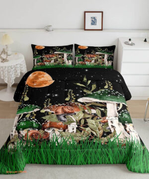 Hippie Mushroom Comforter for Kids Girls Boho Moon Stars Bedding Set - King - Ettee