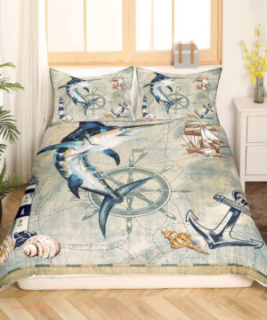 Feelyou Marlin Swordfish Comforter Nautical Anchor Bedding Set - King - Ettee