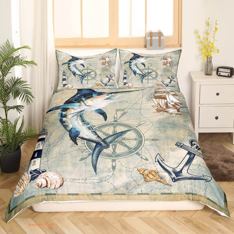 Feelyou Marlin Swordfish Comforter Nautical Anchor Bedding Set - King - Ettee