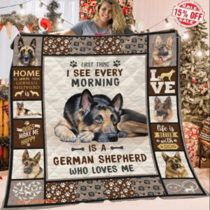 First Morning German Shepherd Dog Fleece Blanket German Shepherd Dog Lovers - Super King - Ettee