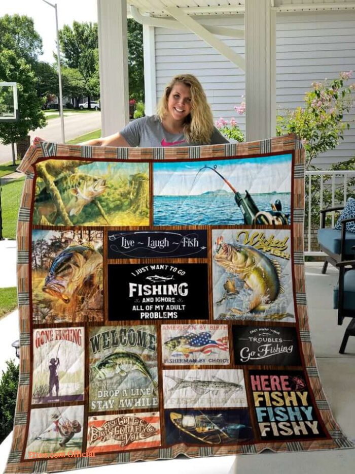 Fishing Drop A Line Stay Awhile Quilt Blanket Great Gifts Perfect Gifts For Fishing Lover - Super King - Ettee