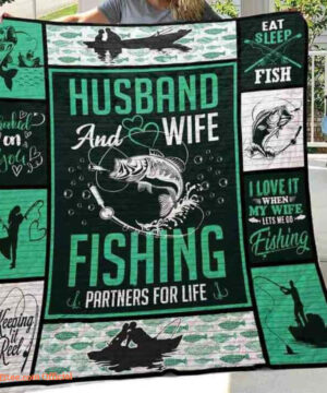 Fishing Husband Anh Wife Fishing Partners For Life Quilt Blanket Great Gifts - Super King - Ettee