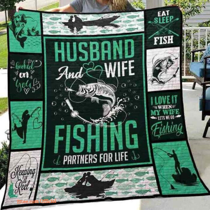 Fishing Husband Anh Wife Fishing Partners For Life Quilt Blanket Great Gifts - Super King - Ettee