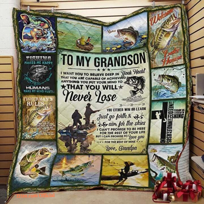 Fishing To My Grandson Quilt Blanket From Grandpa I Can Promise To Love You For The Rest Of Mine Great Blanket Gifts - Super King - Ettee