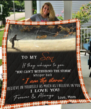 Fishing To My Son From Mom Believe In Yourself Quilt Blanket Great - Super King - Ettee