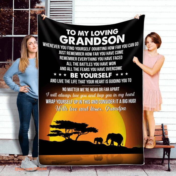 Fleece Quilt Blanket From Grandma Grandpa To My Loving Grandson. Foldable And Compact - Super King - Ettee
