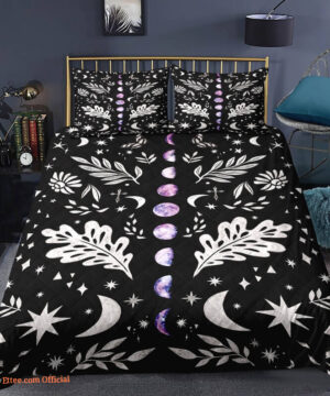 Floral Moon phase 3pcs Comforter set Butterfly Bedding Plant Quilt set For Bedroom - King - Ettee