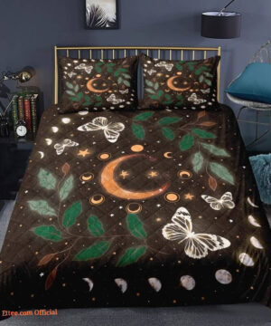 Floral Moon phase 3pcs Comforter set Butterfly Bedding Sun and Moon Quilt set For Bedroom - King - Ettee