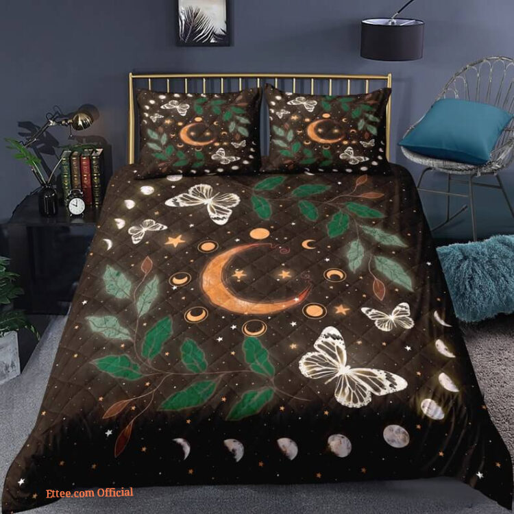 Floral Moon phase 3pcs Comforter set Butterfly Bedding Sun and Moon Quilt set For Bedroom - King - Ettee