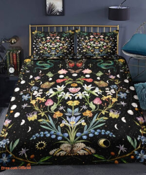 Floral Moon phase 3pcs Comforter set Butterfly Bedding Sun and Moon Quilt set For Bedroom2 - King - Ettee