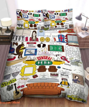 Friends Memorable Moments And Things Illustration Bed Sheets Spread Comforter Duvet Cover Bedding Sets - King - Ettee